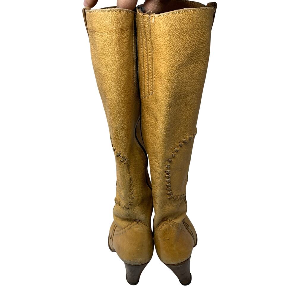Vintage 70s The Wild Pair Leather Boots Womens 6.5 B Tan Western Boho Tall - Picture 7 of 10
